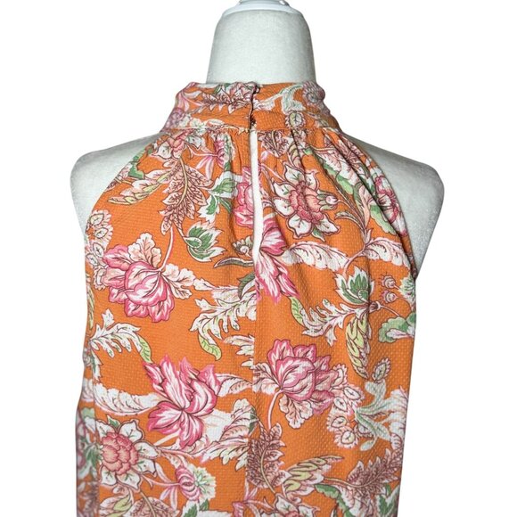 Rachel Roy Women's Multicolor Orange Floral Print Pleated Collar Tank Top Size M - Picture 3 of 9